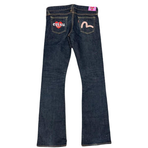 Evisu Donna Selvedge Jeans With Loveheart & Daicock Embroidery ( W27 )
