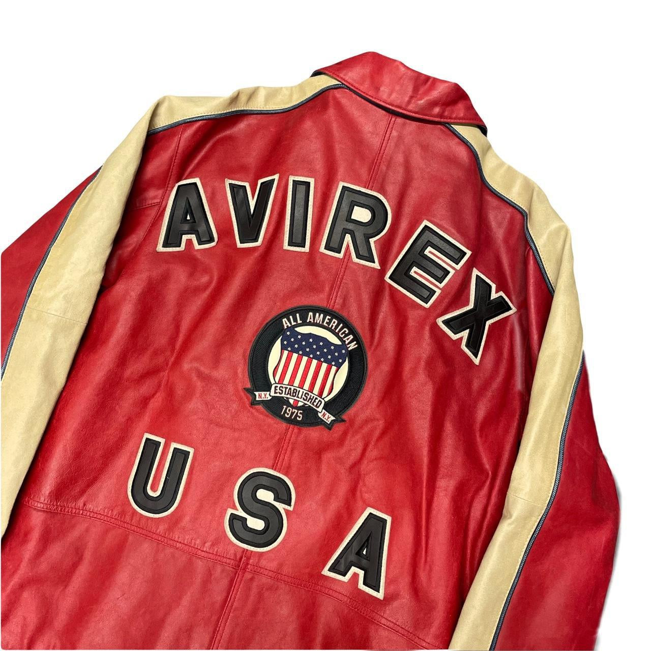 Avirex USA Long Leather Jacket In Red ( XS )