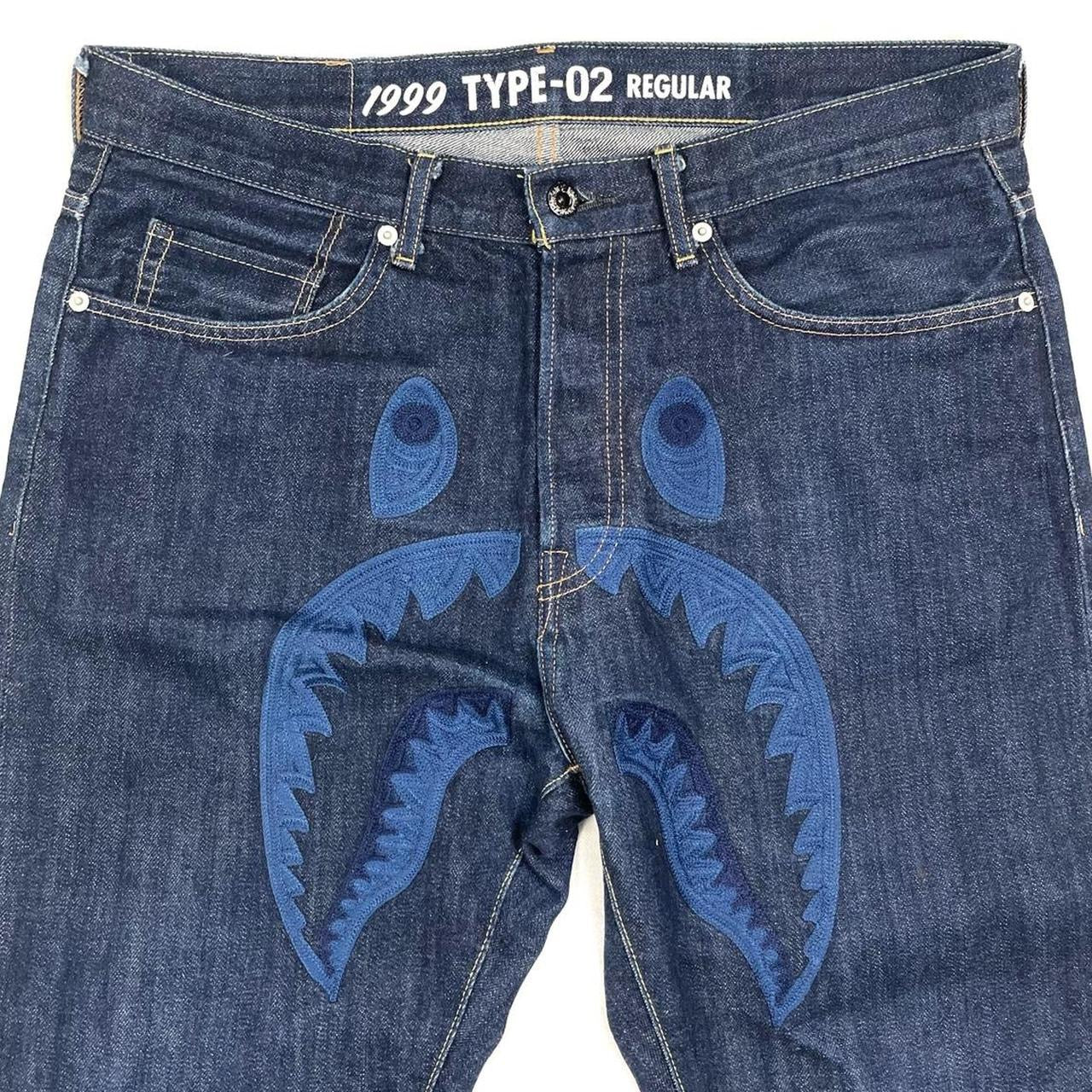 Bape WGM Embroidered Shark Head Jeans ( L / W34 )