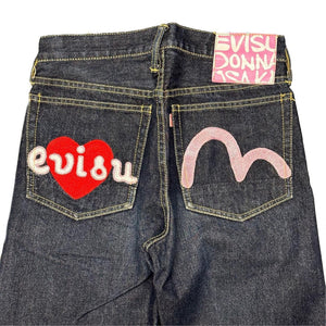 Evisu Selvedge Jeans With Heart & Daicock Embroidery ( W26 )