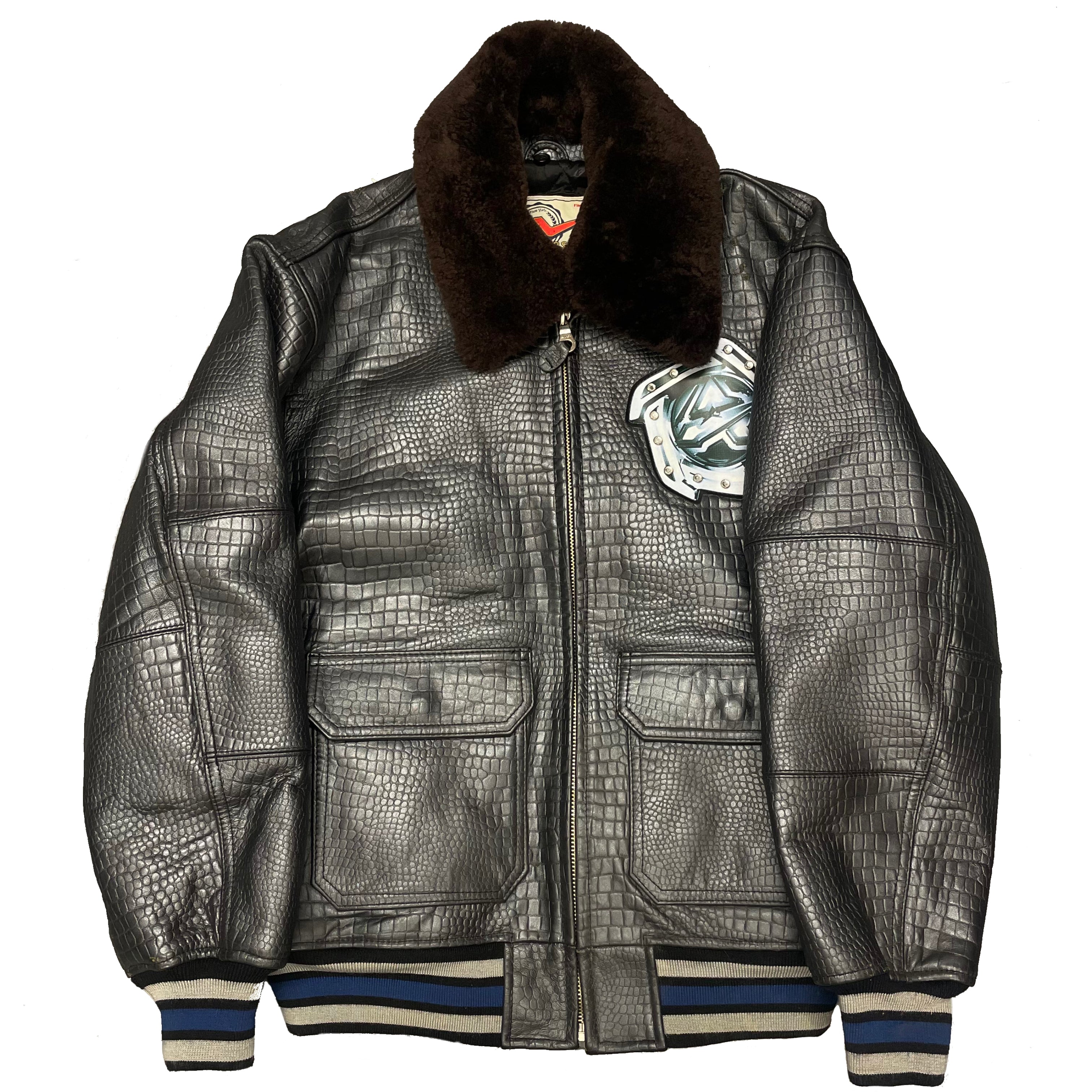 ARCHIVE Avirex Leather Jacket With Removable Sherpa Collar ( M )