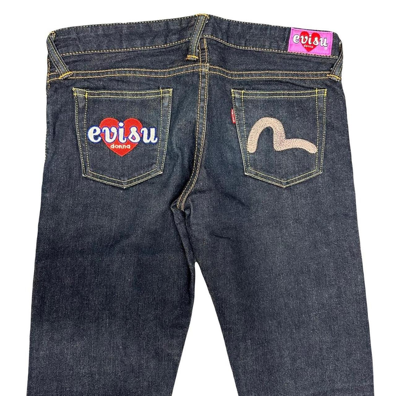 Evisu Donna Selvedge Jeans With Loveheart & Daicock Embroidery ( W27 )