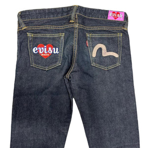 Evisu Donna Selvedge Jeans With Loveheart & Daicock Embroidery ( W27 )