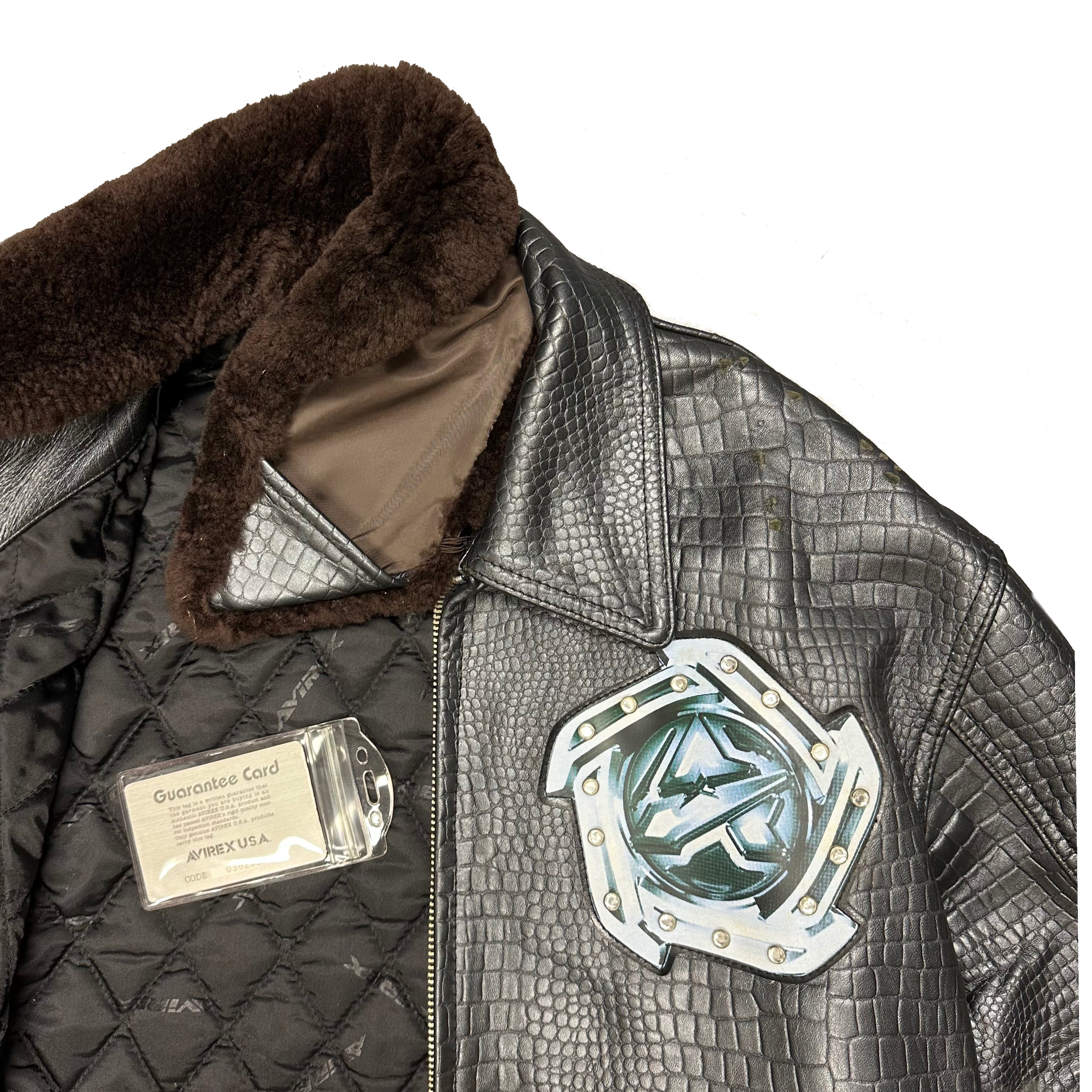 ARCHIVE Avirex Leather Jacket With Removable Sherpa Collar ( M )